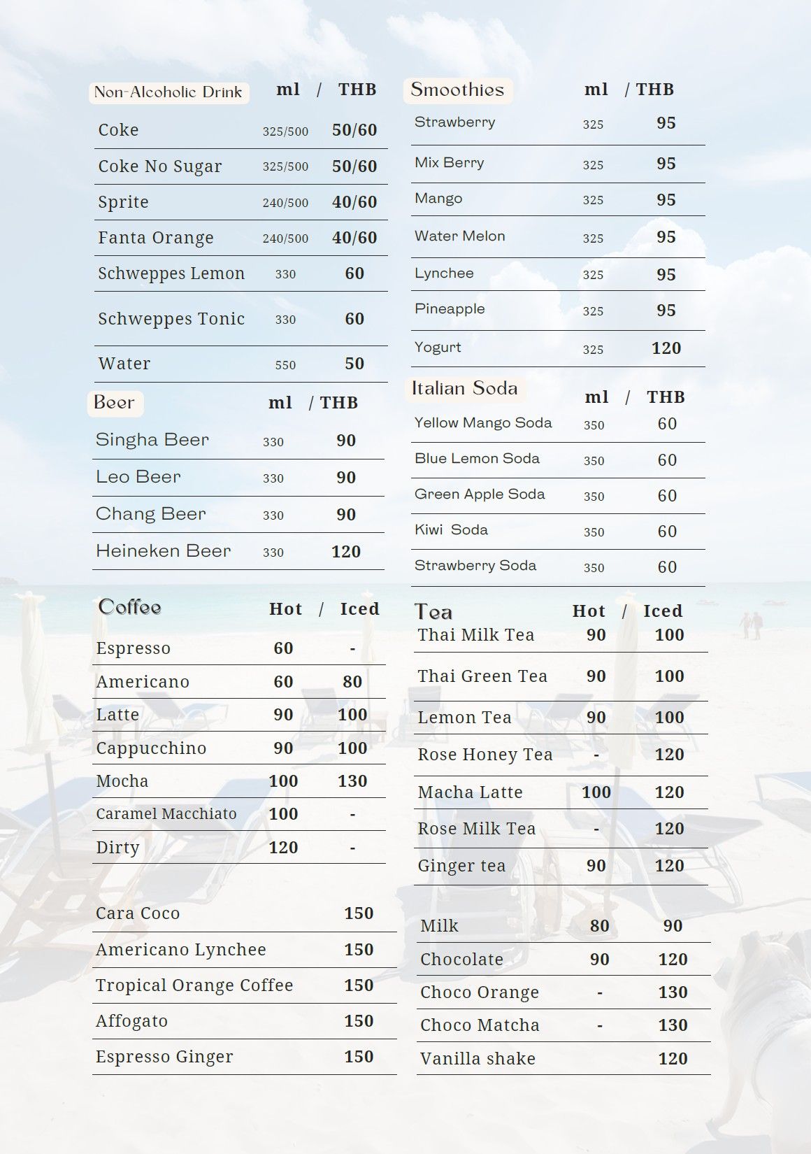 FIP Sunset Beach Party Menu